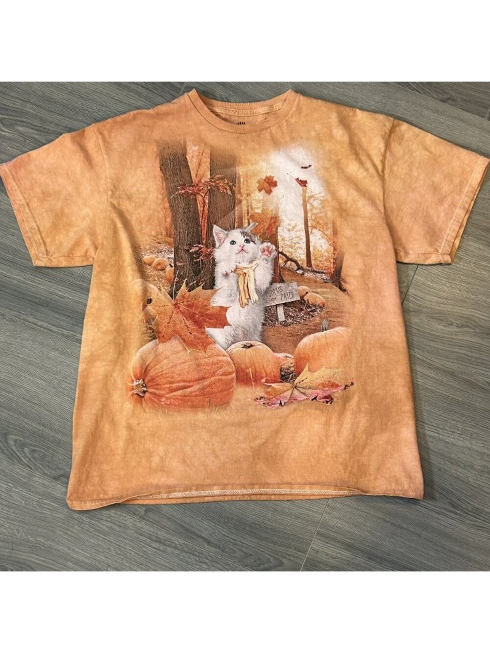The Mountain Shirt Womens L Orange Pumpkin Patch Cat Halloween Graphic Tee Fall